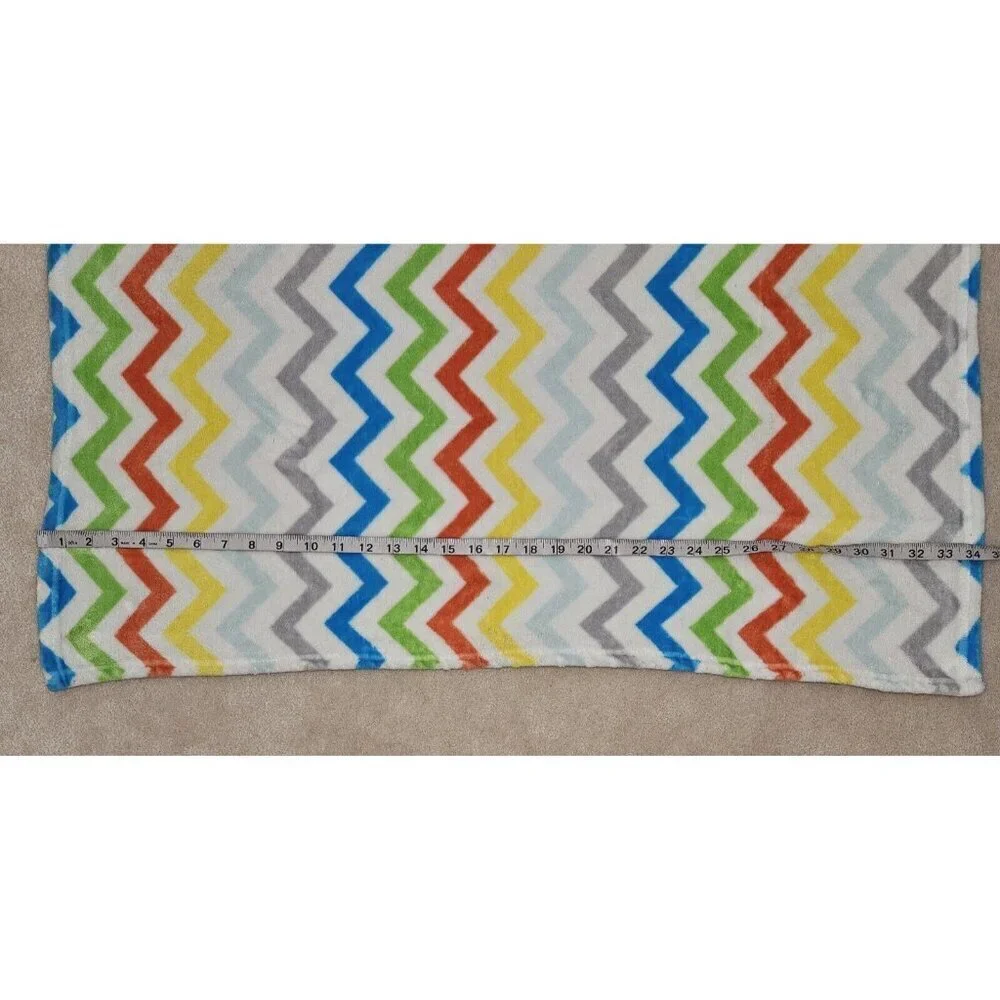 Baby Kiss Chevron Fleece Baby Blanket Orange Yellow Green Blue Gray White 27x34
